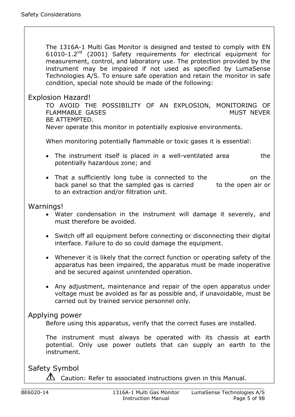 Safety considerations | LumaSense Technologies INNOVA 1316A-1 User Manual | Page 5 / 98