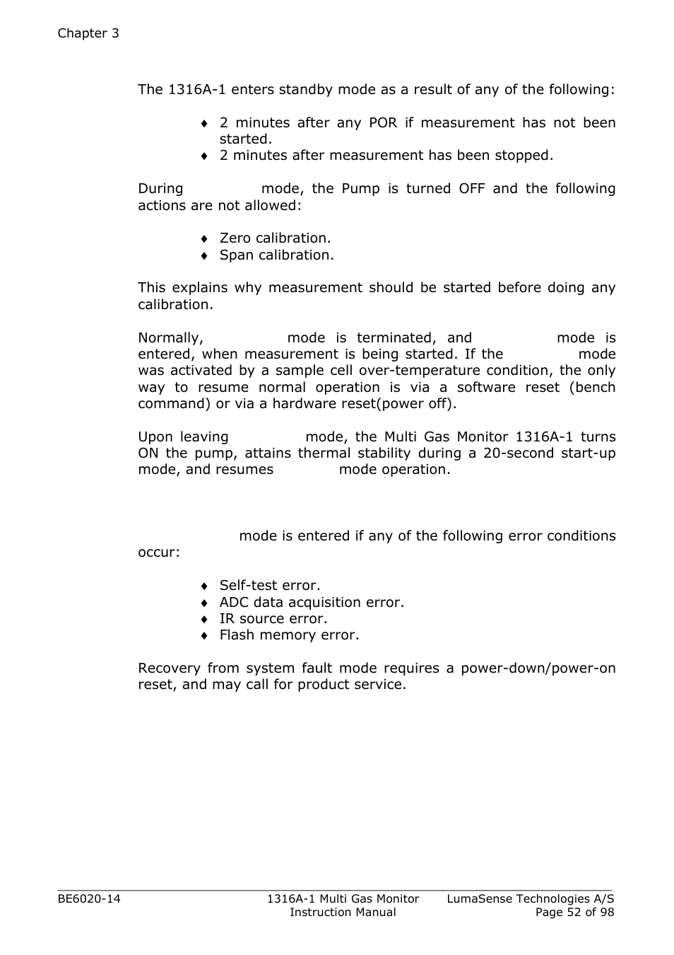 4 system fault operating mode | LumaSense Technologies INNOVA 1316A-1 User Manual | Page 52 / 98