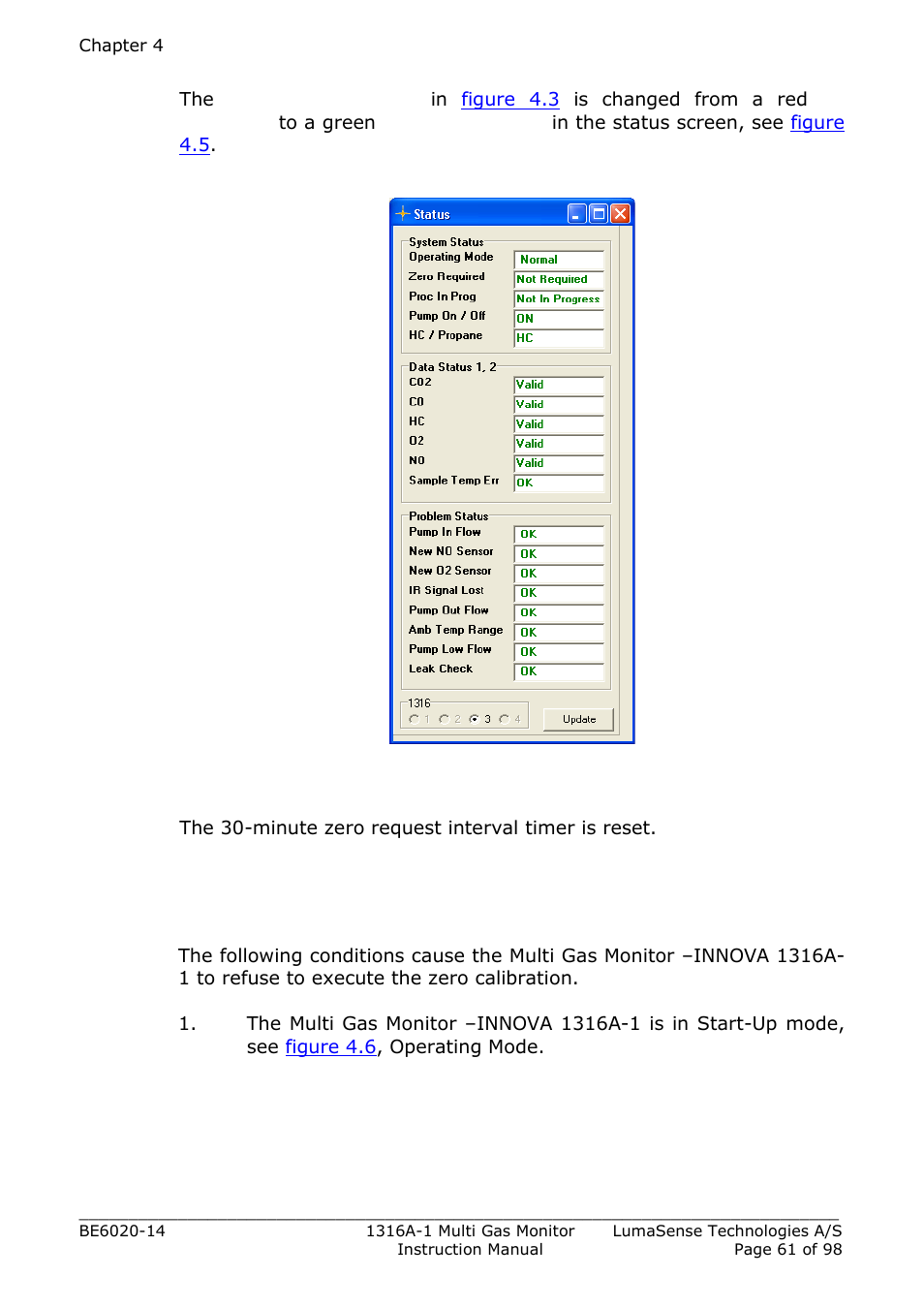 2 error and warnings related to a zero calibration, Figure 4.5 | LumaSense Technologies INNOVA 1316A-1 User Manual | Page 61 / 98