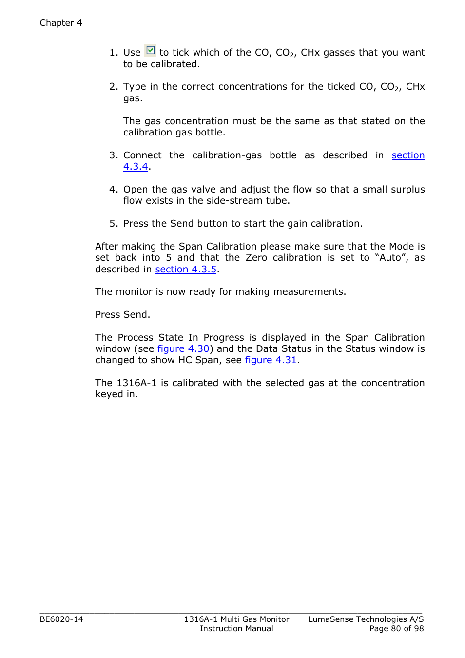 LumaSense Technologies INNOVA 1316A-1 User Manual | Page 80 / 98