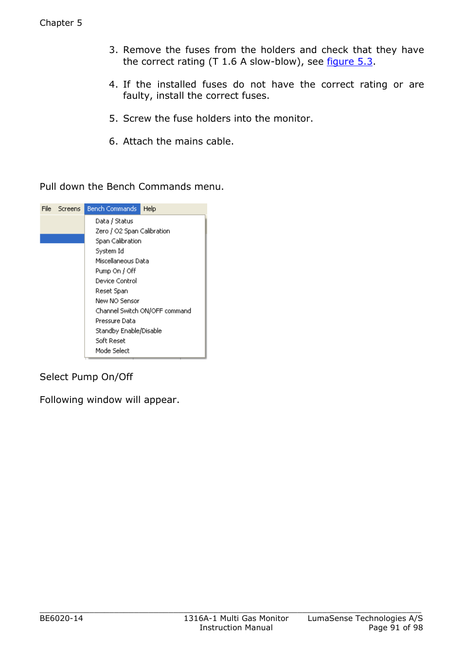 3 checking the pump, Ee section 5.1.3, Section 5.1.3 | LumaSense Technologies INNOVA 1316A-1 User Manual | Page 91 / 98