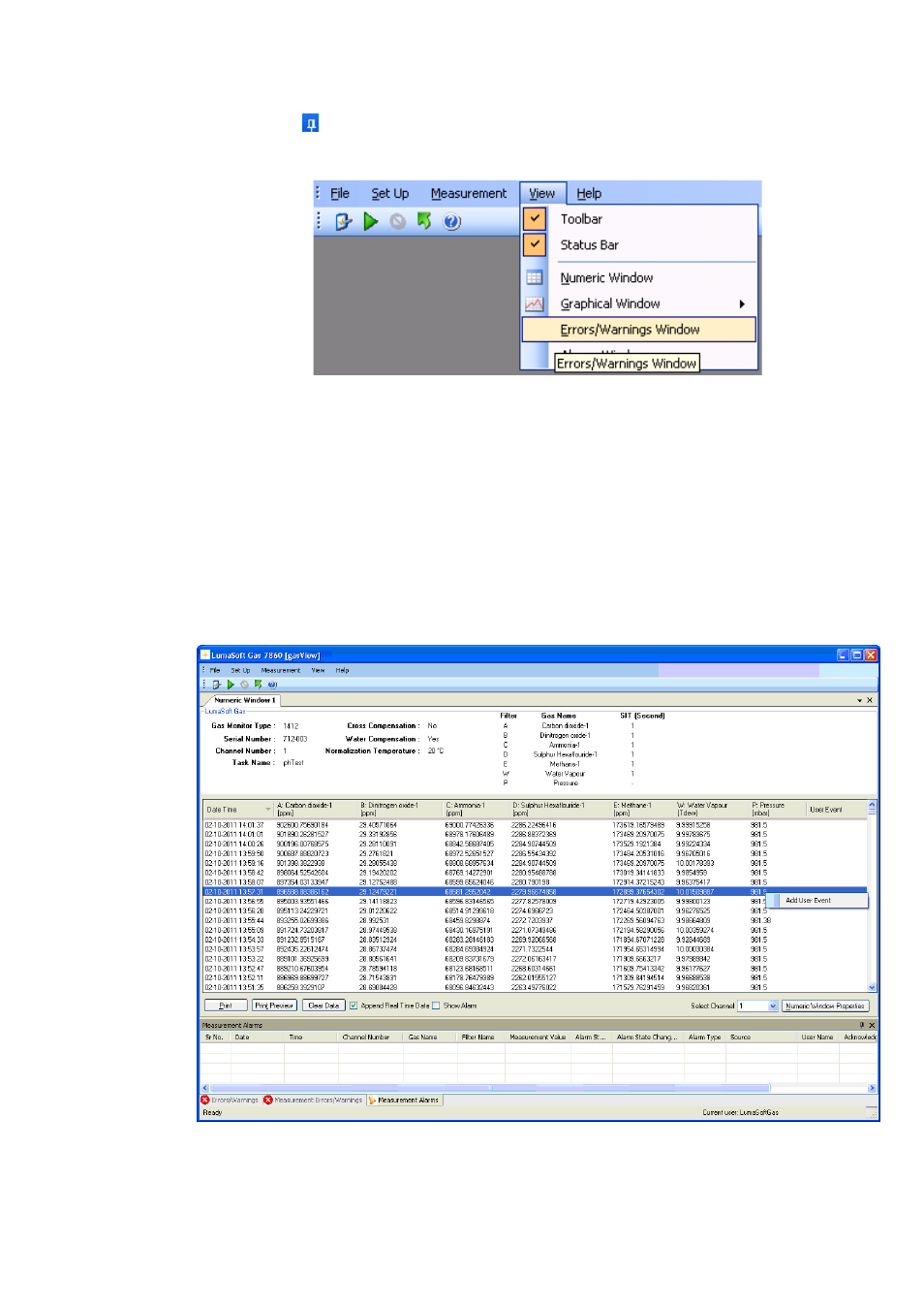 3 user events in the numeric window | LumaSense Technologies LumaSoft Gas Multi Point 7860 User Manual | Page 102 / 194