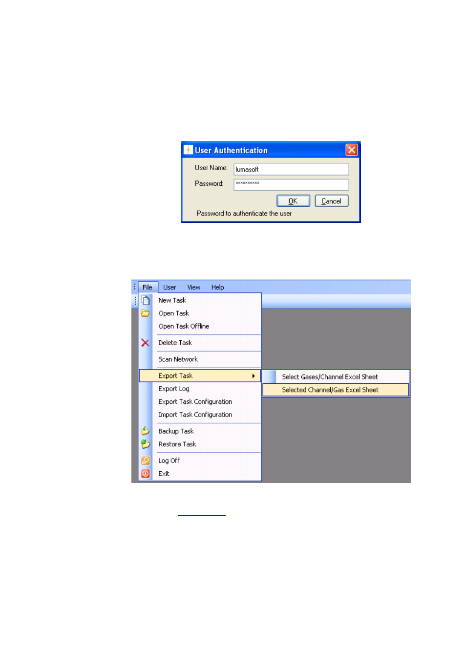 2 export task (gas view), Section 5.1.2 | LumaSense Technologies LumaSoft Gas Multi Point 7860 User Manual | Page 124 / 194