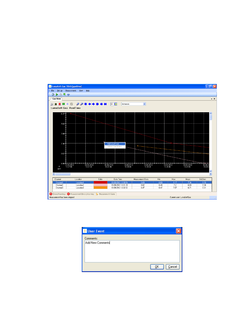 8 user events in the graphical window (gas view) | LumaSense Technologies LumaSoft Gas Multi Point 7860 User Manual | Page 91 / 194