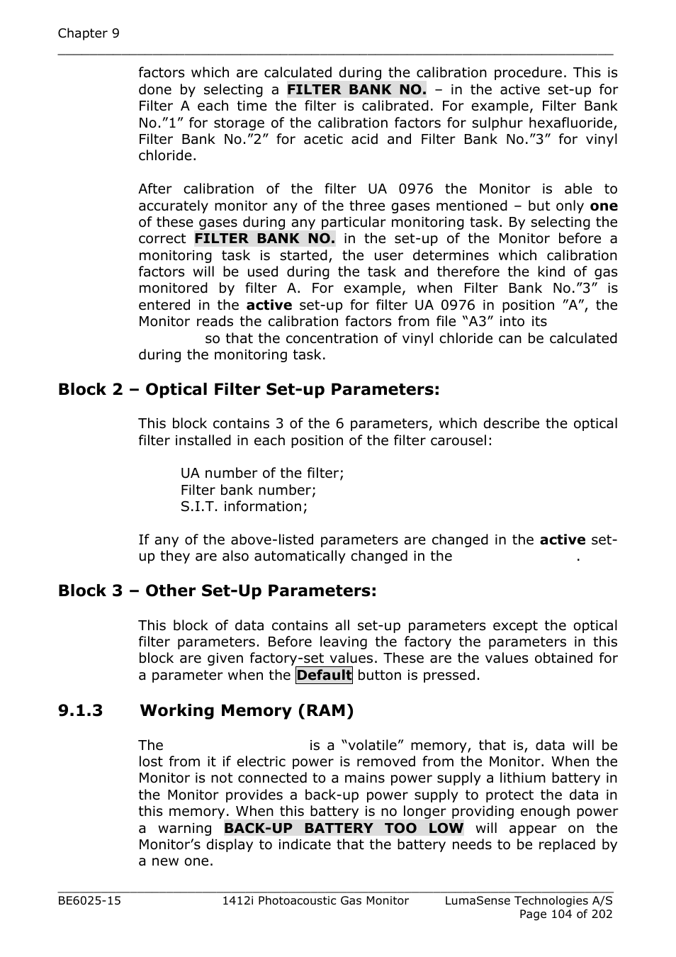 3 working memory (ram) | LumaSense Technologies INNOVA 1412i User Manual | Page 104 / 202