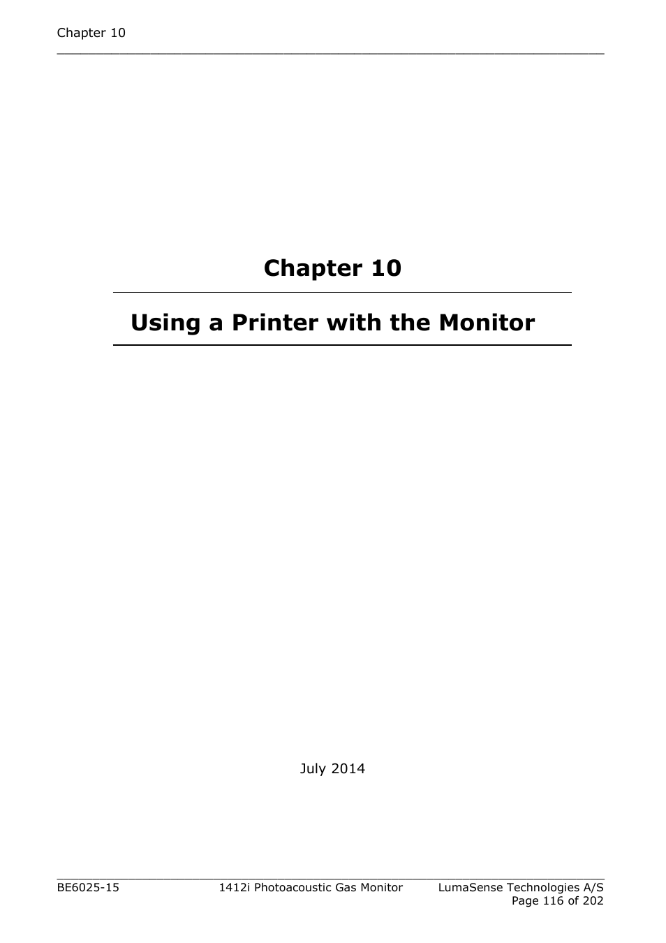 Chapter 10 using a printer with the monitor, Chapter, Chapter 10 | LumaSense Technologies INNOVA 1412i User Manual | Page 116 / 202