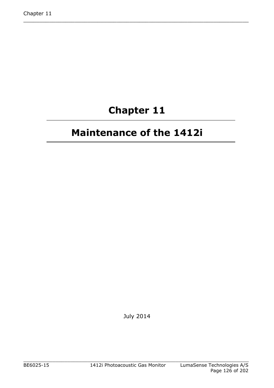 Chapter 11 maintenance of the 1412i | LumaSense Technologies INNOVA 1412i User Manual | Page 126 / 202