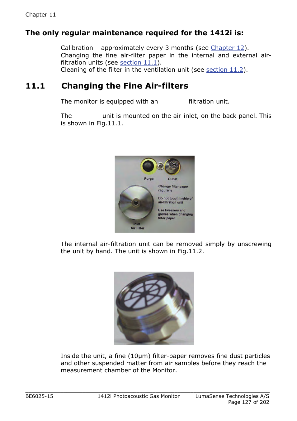1 changing the fine air-filters | LumaSense Technologies INNOVA 1412i User Manual | Page 127 / 202