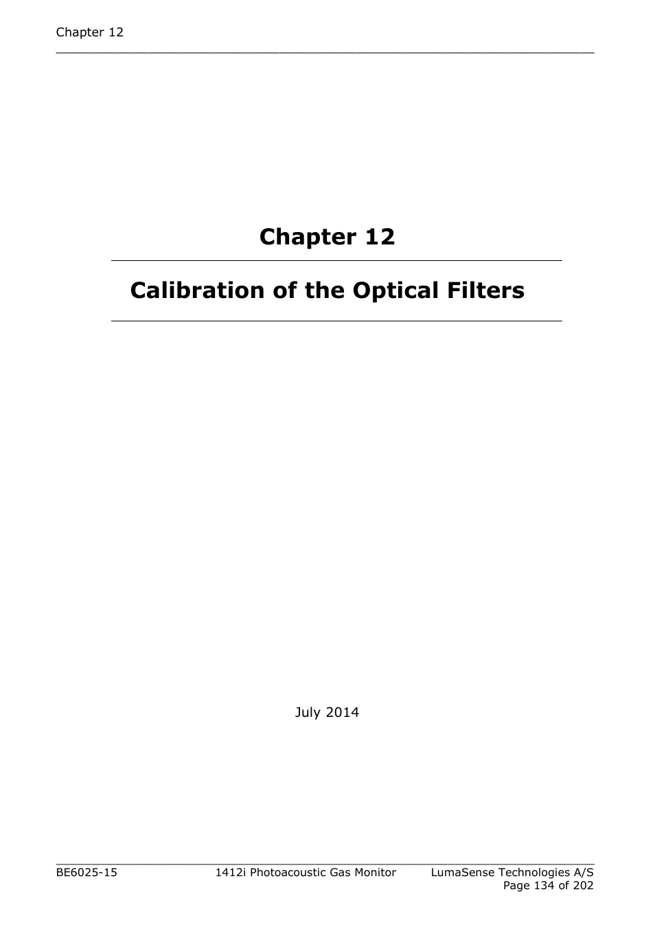 Chapter 12 calibration of the optical filters, Chapter 12, Chapter | LumaSense Technologies INNOVA 1412i User Manual | Page 134 / 202