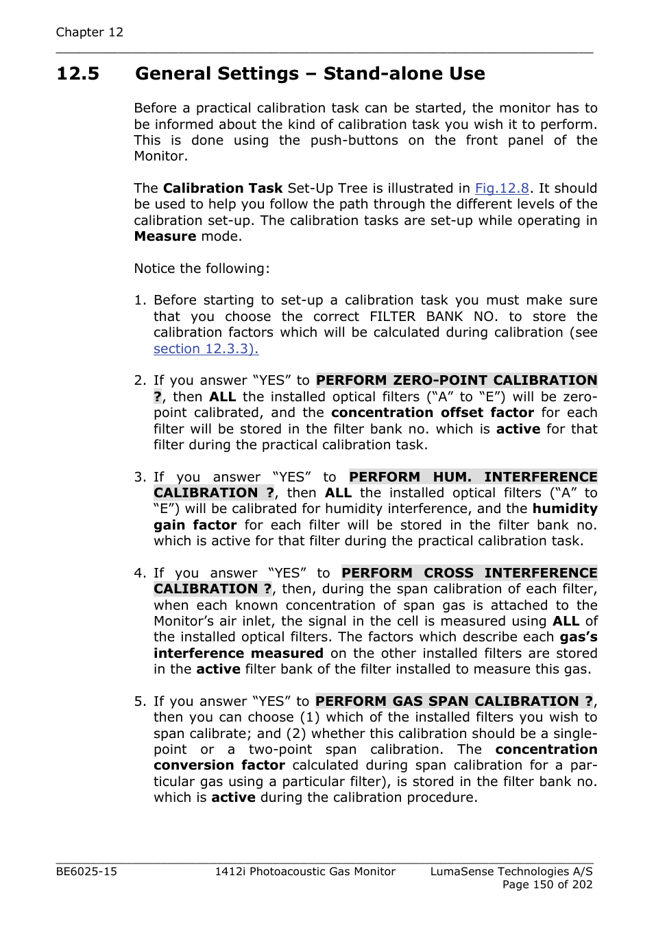 5 general settings – stand-alone use | LumaSense Technologies INNOVA 1412i User Manual | Page 150 / 202