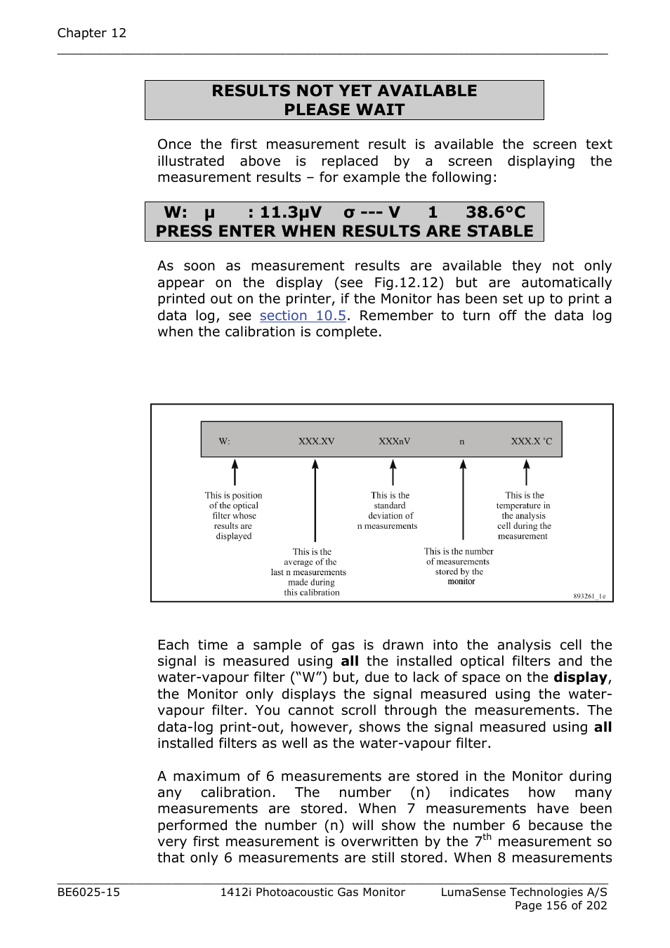 Results not yet available please wait | LumaSense Technologies INNOVA 1412i User Manual | Page 156 / 202
