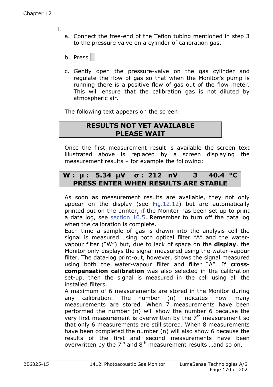 Results not yet available please wait | LumaSense Technologies INNOVA 1412i User Manual | Page 170 / 202