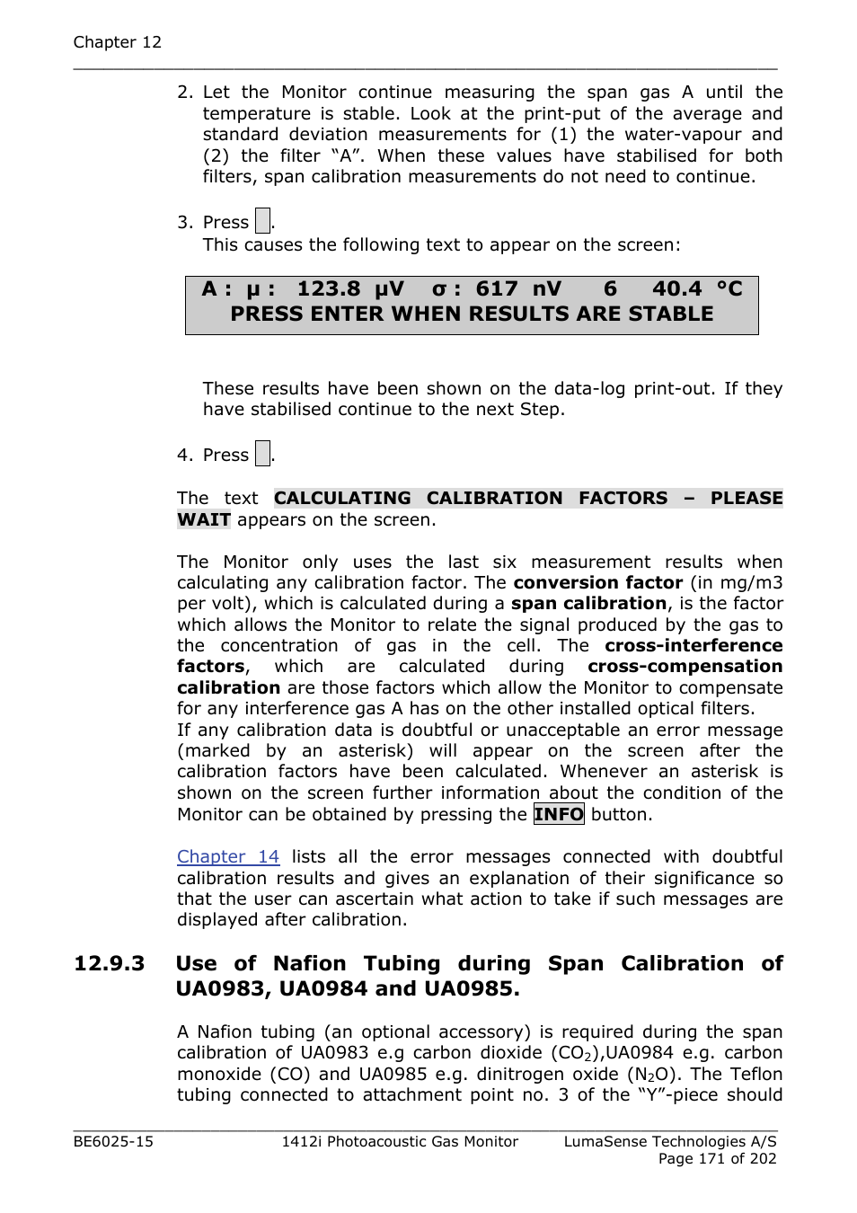 LumaSense Technologies INNOVA 1412i User Manual | Page 171 / 202