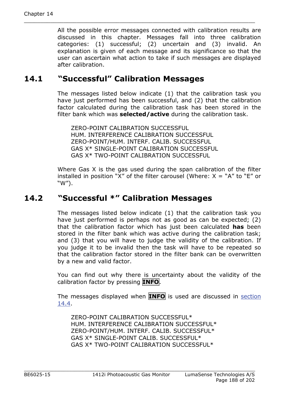 1 “successful” calibration messages, 2 “successful *” calibration messages | LumaSense Technologies INNOVA 1412i User Manual | Page 188 / 202