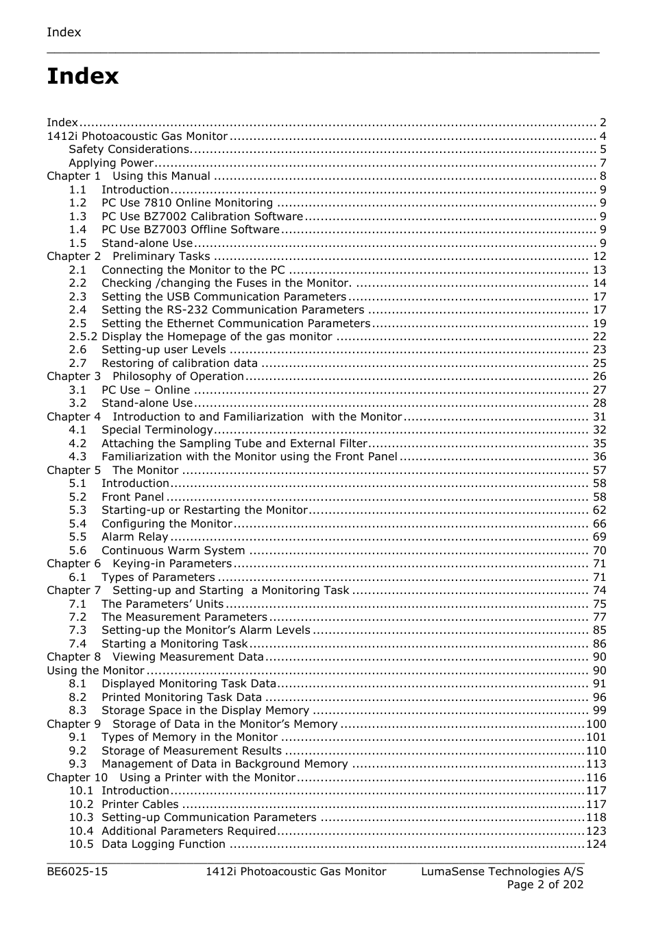 Index | LumaSense Technologies INNOVA 1412i User Manual | Page 2 / 202