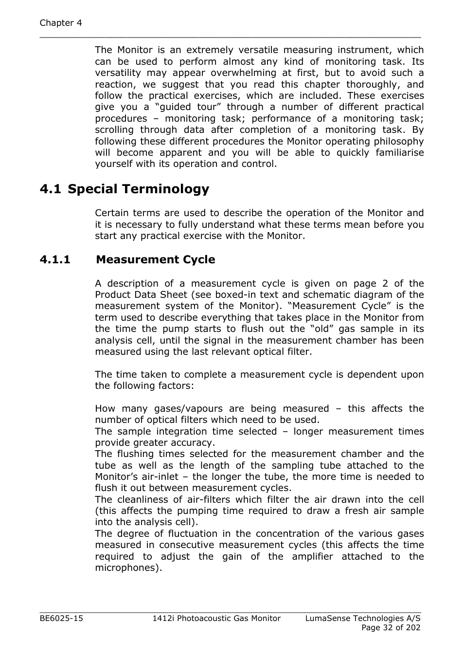 1 special terminology, 1 measurement cycle | LumaSense Technologies INNOVA 1412i User Manual | Page 32 / 202