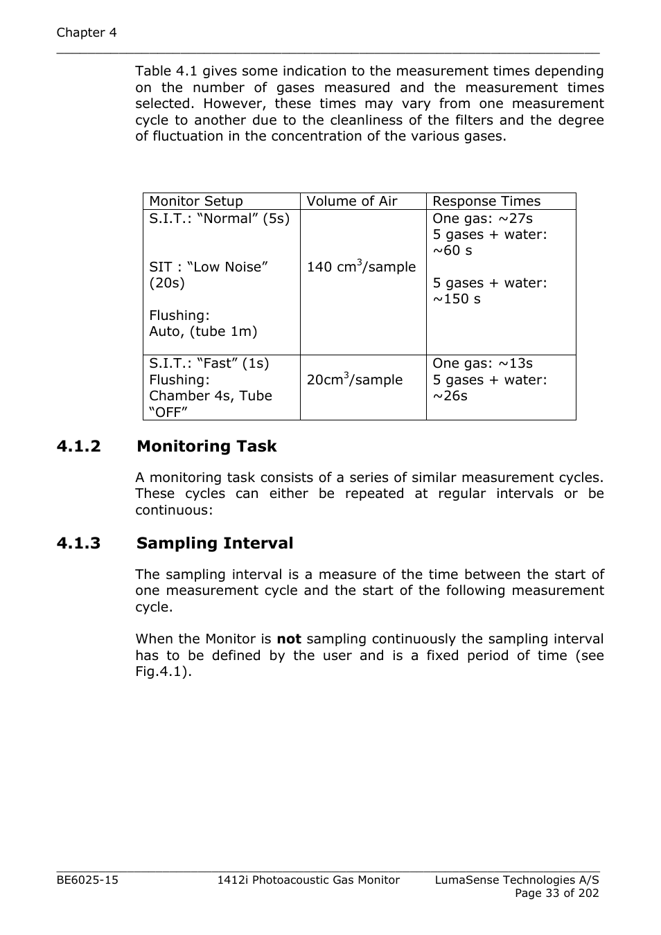2 monitoring task, 3 sampling interval | LumaSense Technologies INNOVA 1412i User Manual | Page 33 / 202