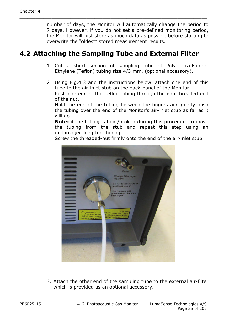 2 attaching the sampling tube and external filter | LumaSense Technologies INNOVA 1412i User Manual | Page 35 / 202