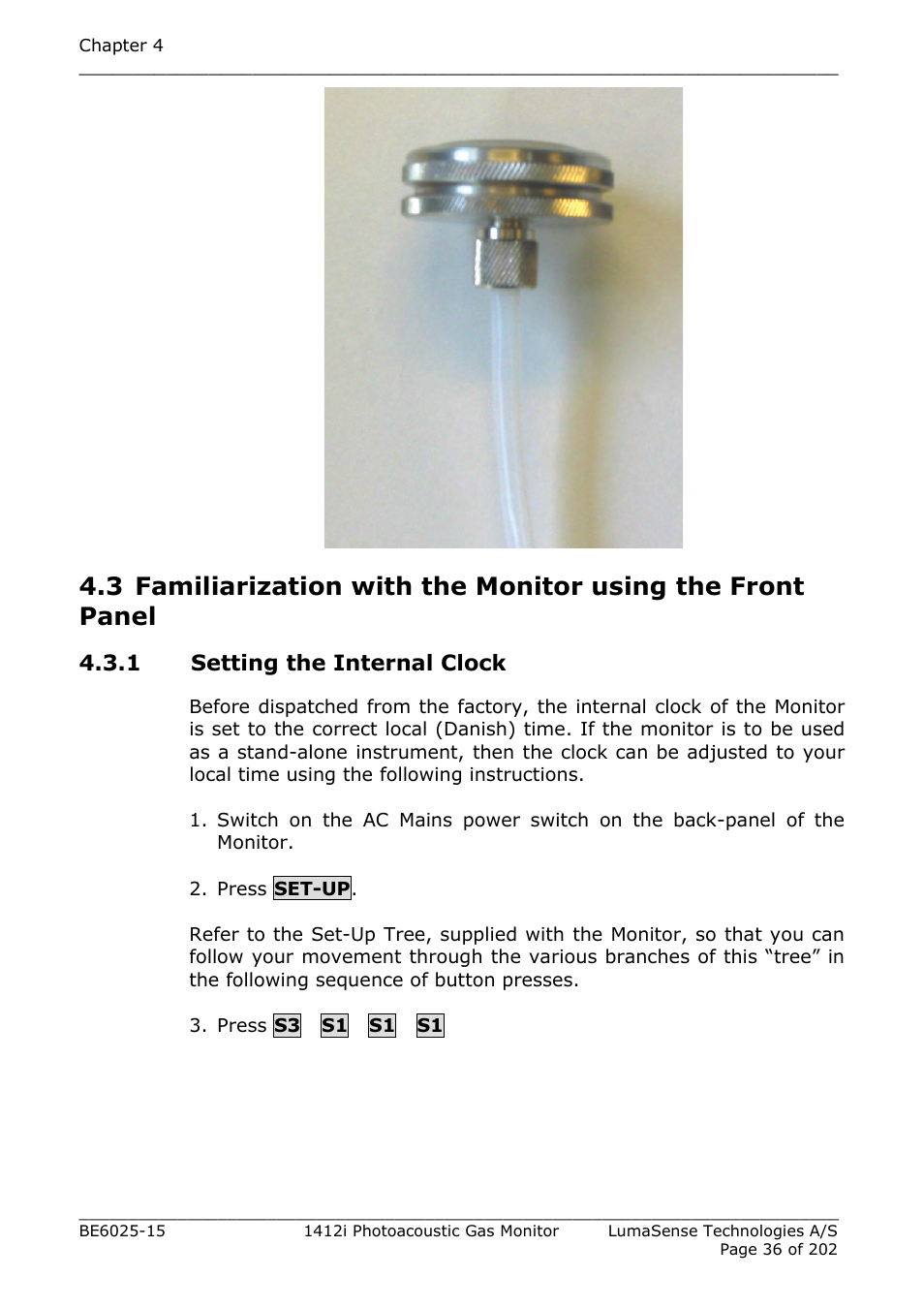 1 setting the internal clock | LumaSense Technologies INNOVA 1412i User Manual | Page 36 / 202