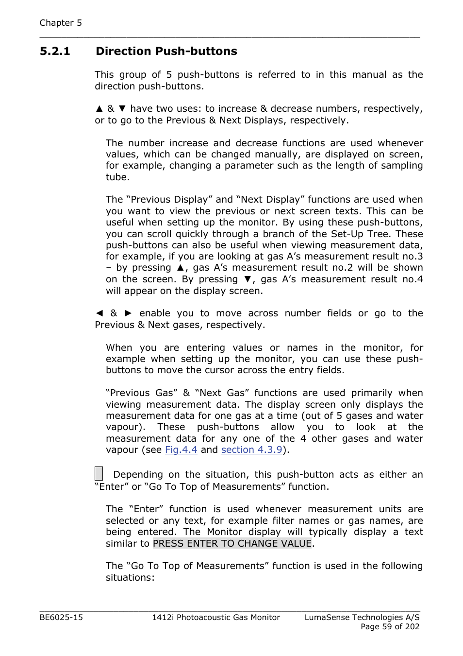 1 direction push-buttons | LumaSense Technologies INNOVA 1412i User Manual | Page 59 / 202