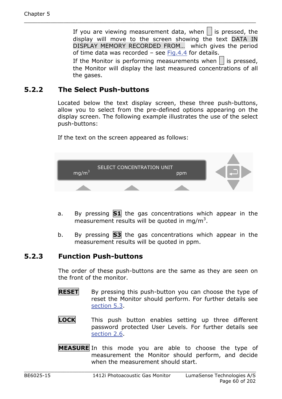 2 the select push-buttons, 3 function push-buttons | LumaSense Technologies INNOVA 1412i User Manual | Page 60 / 202