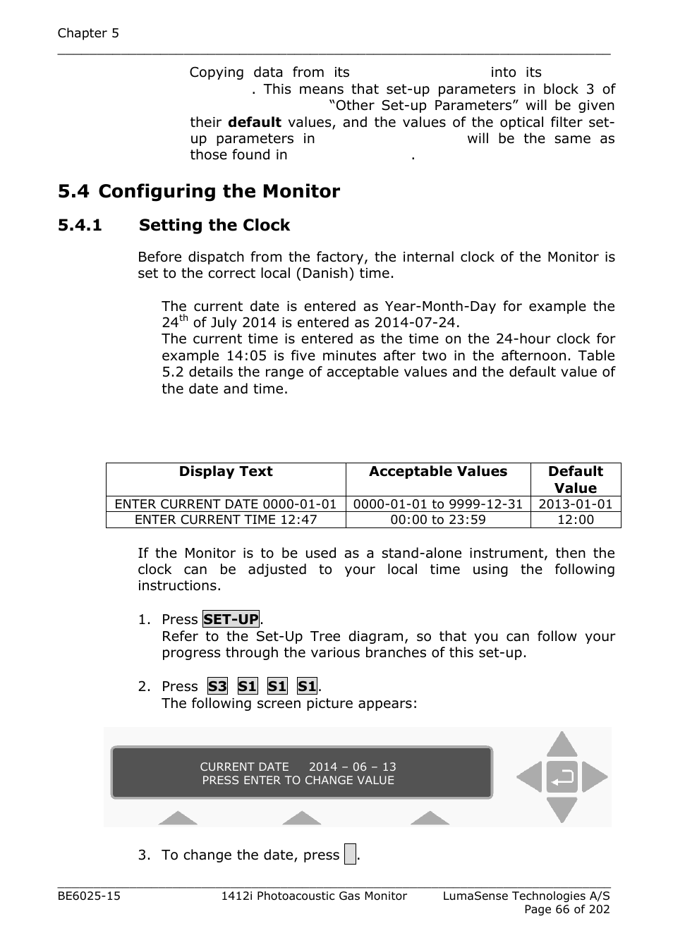 4 configuring the monitor, 1 setting the clock | LumaSense Technologies INNOVA 1412i User Manual | Page 66 / 202