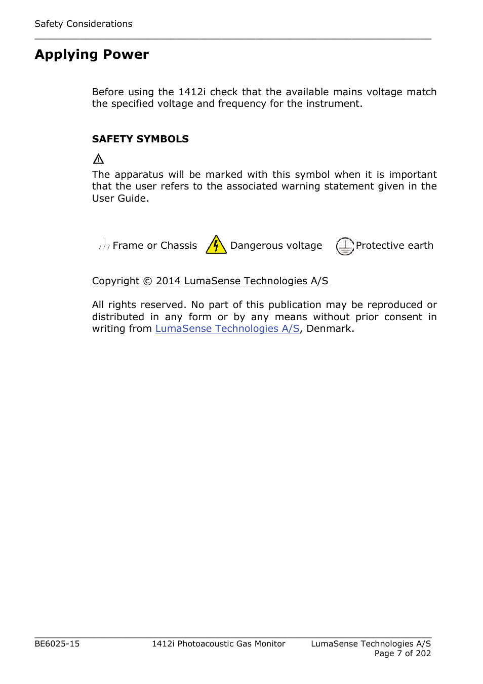 Applying power | LumaSense Technologies INNOVA 1412i User Manual | Page 7 / 202