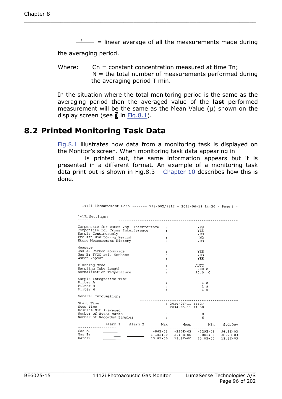 2 printed monitoring task data | LumaSense Technologies INNOVA 1412i User Manual | Page 96 / 202