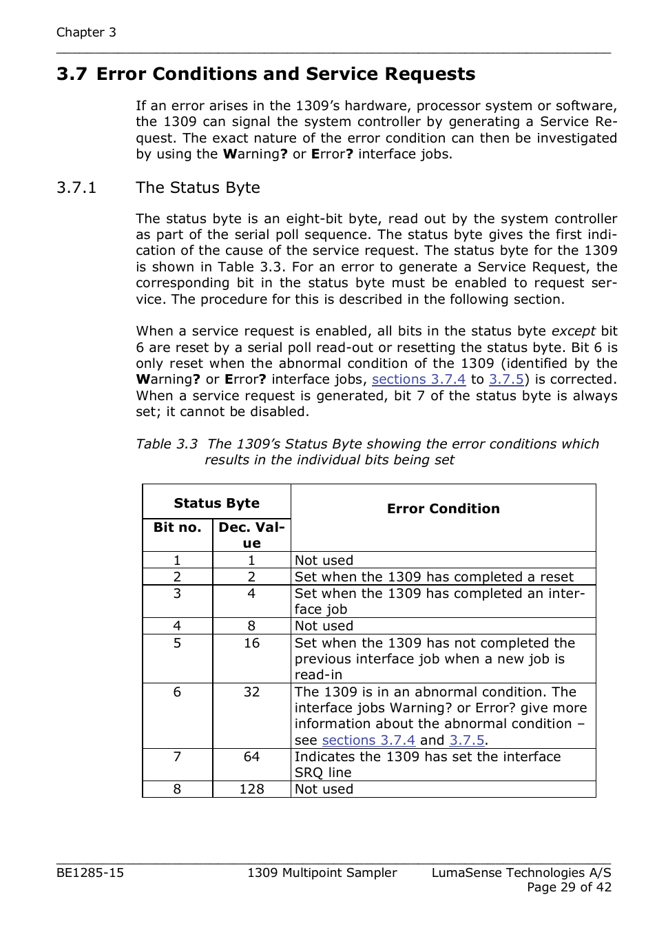 7 error conditions and service requests | LumaSense Technologies INNOVA 1309 User Manual | Page 29 / 42