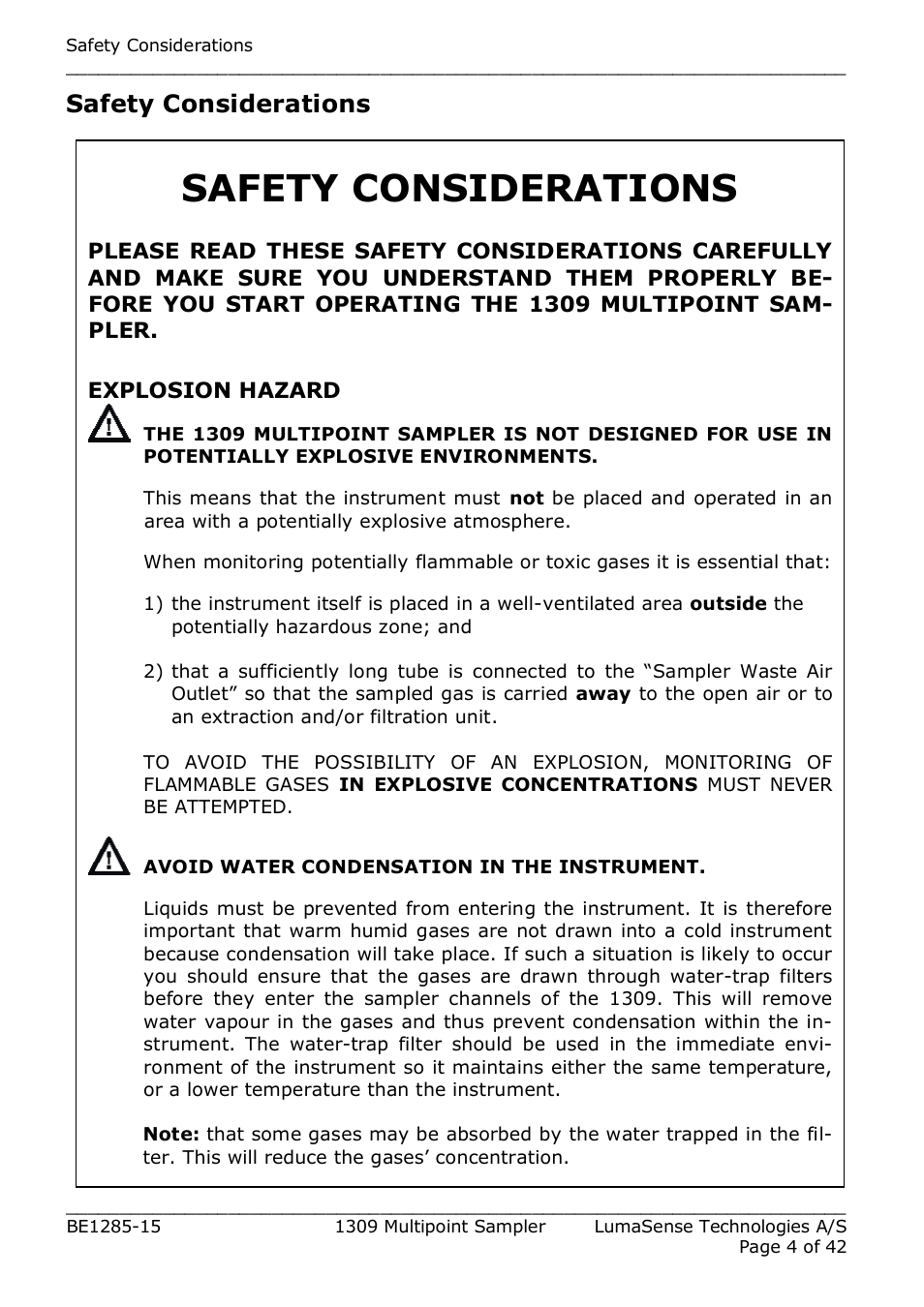 Safety considerations | LumaSense Technologies INNOVA 1309 User Manual | Page 4 / 42