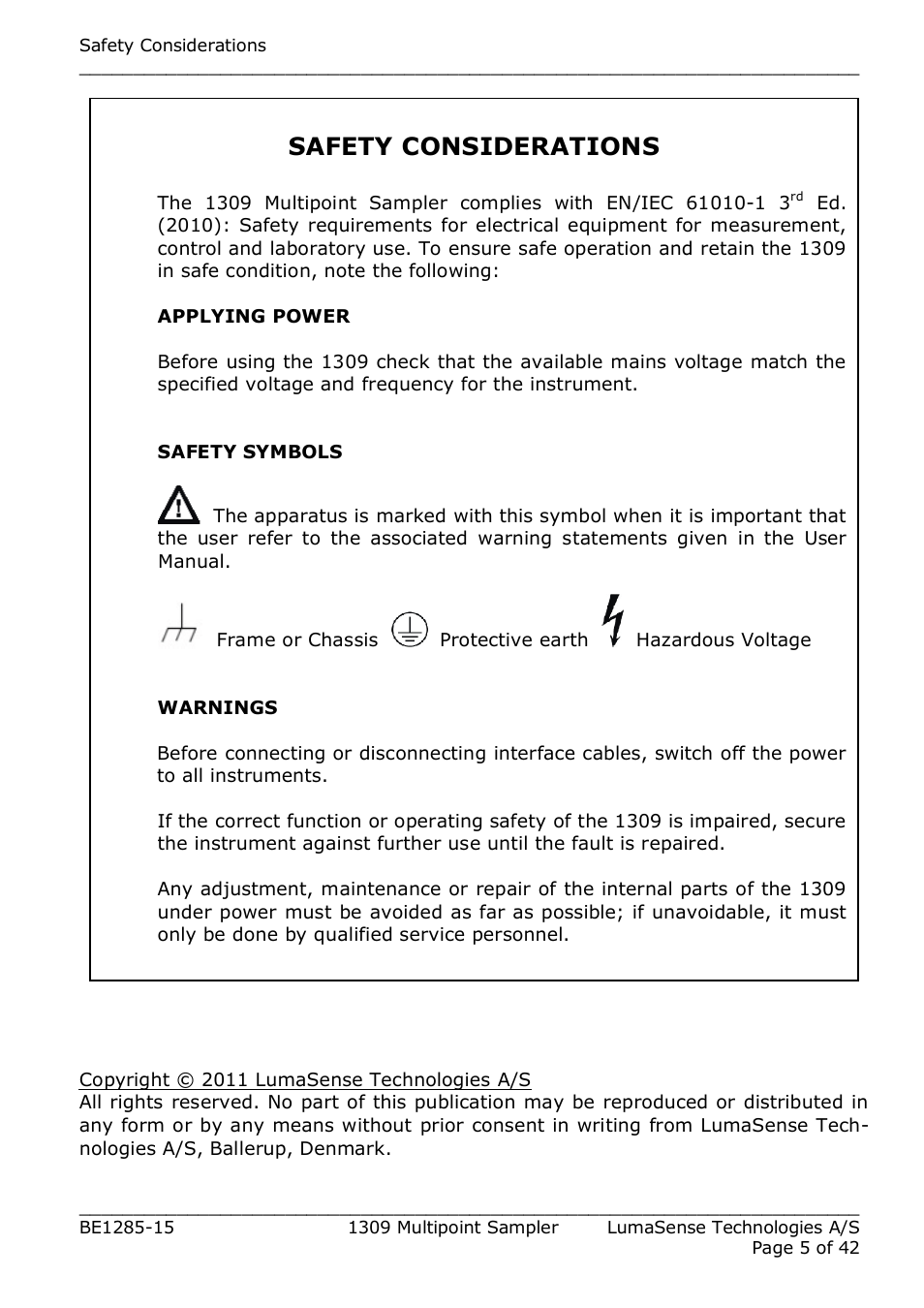 Safety considerations | LumaSense Technologies INNOVA 1309 User Manual | Page 5 / 42