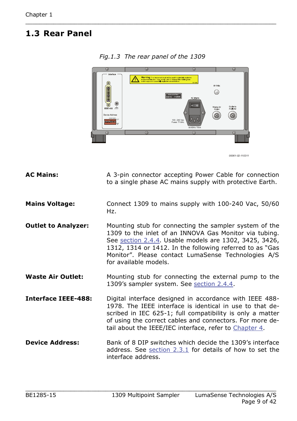 3 rear panel | LumaSense Technologies INNOVA 1309 User Manual | Page 9 / 42