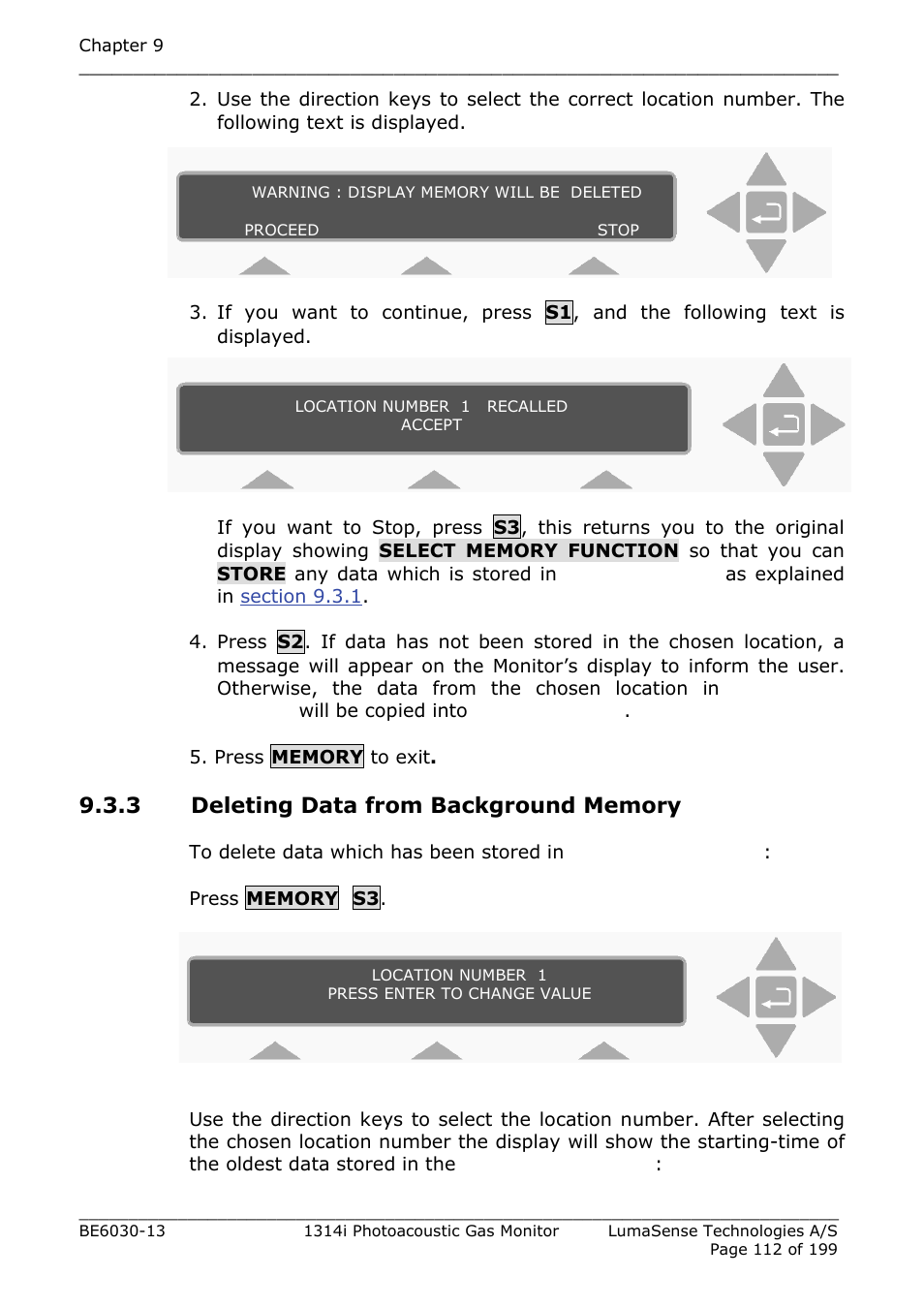 3 deleting data from background memory, Section, Section 9.3.3 | LumaSense Technologies INNOVA 1314i User Manual | Page 112 / 199