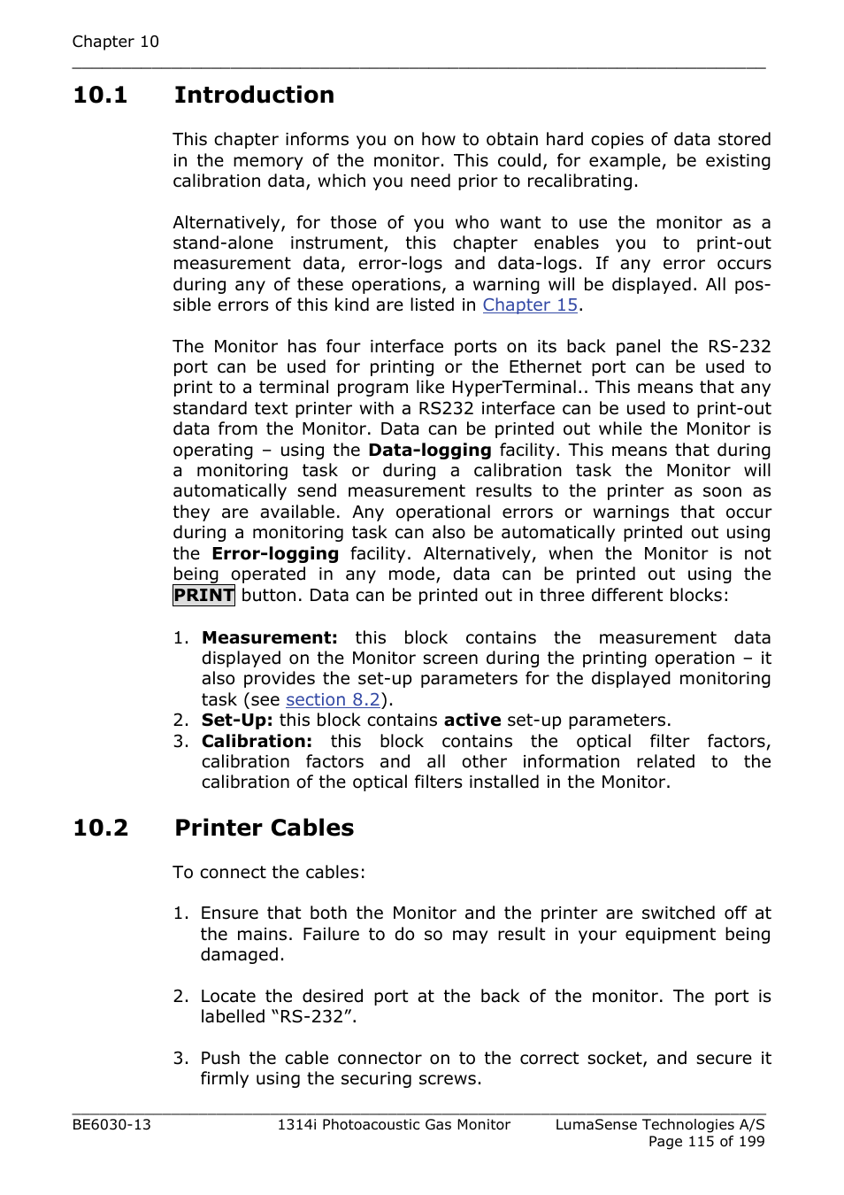 1 introduction, 2 printer cables | LumaSense Technologies INNOVA 1314i User Manual | Page 115 / 199