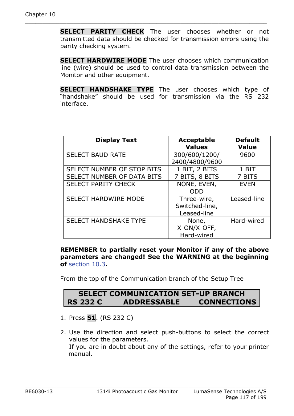 Table 10.1 | LumaSense Technologies INNOVA 1314i User Manual | Page 117 / 199