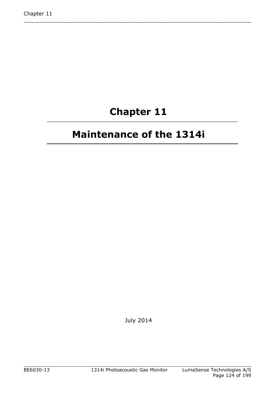 Chapter 11 maintenance of the 1314i | LumaSense Technologies INNOVA 1314i User Manual | Page 124 / 199