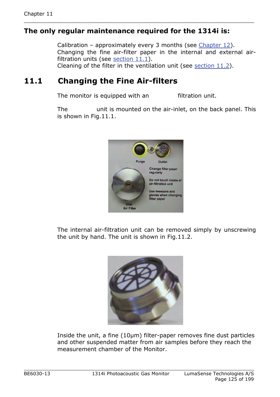1 changing the fine air-filters | LumaSense Technologies INNOVA 1314i User Manual | Page 125 / 199