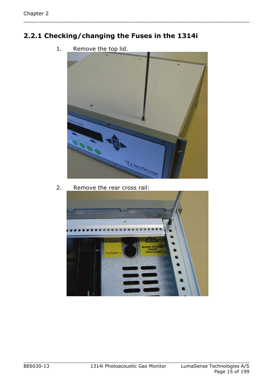 1 checking/changing the fuses in the 1314i | LumaSense Technologies INNOVA 1314i User Manual | Page 15 / 199