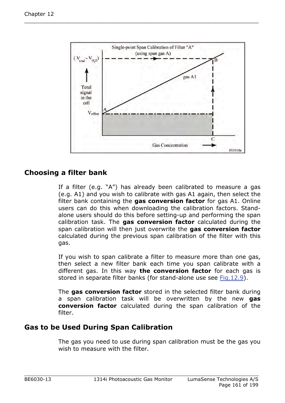 Choosing a filter bank, Gas to be used during span calibration | LumaSense Technologies INNOVA 1314i User Manual | Page 161 / 199