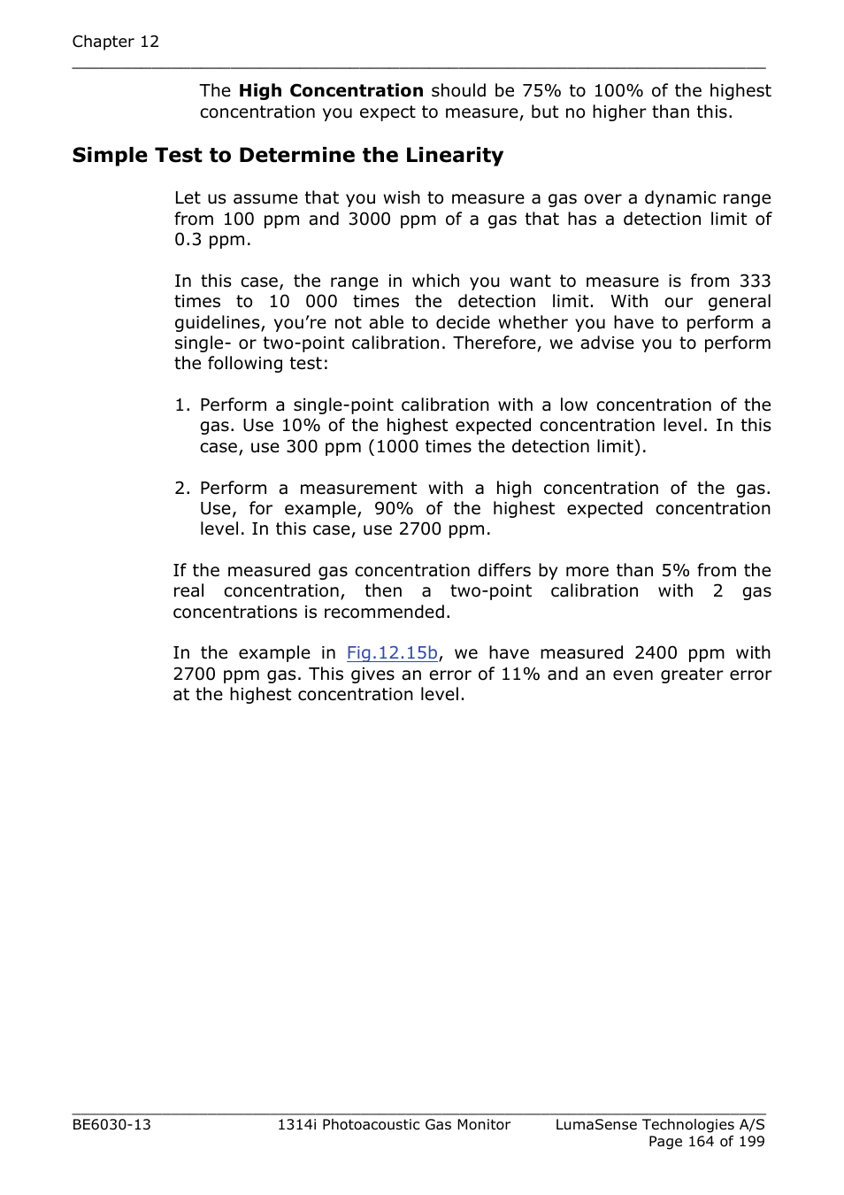 Simple test to determine the linearity | LumaSense Technologies INNOVA 1314i User Manual | Page 164 / 199