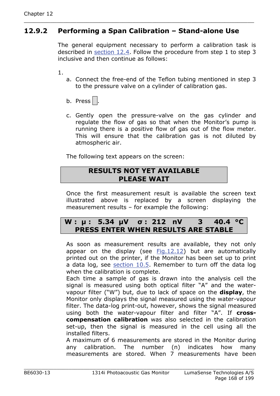 2 performing a span calibration – stand-alone use | LumaSense Technologies INNOVA 1314i User Manual | Page 168 / 199