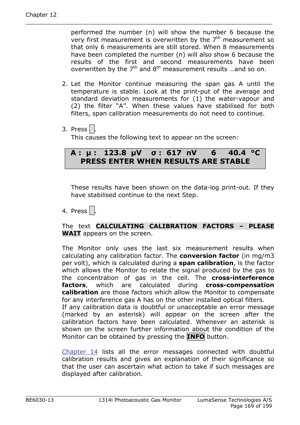 LumaSense Technologies INNOVA 1314i User Manual | Page 169 / 199