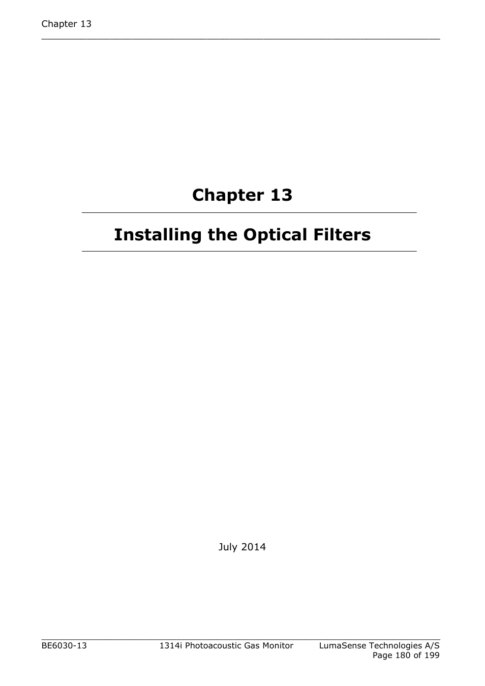 Chapter 13installing the optical filters, Chapter 13 installing the optical filters | LumaSense Technologies INNOVA 1314i User Manual | Page 180 / 199