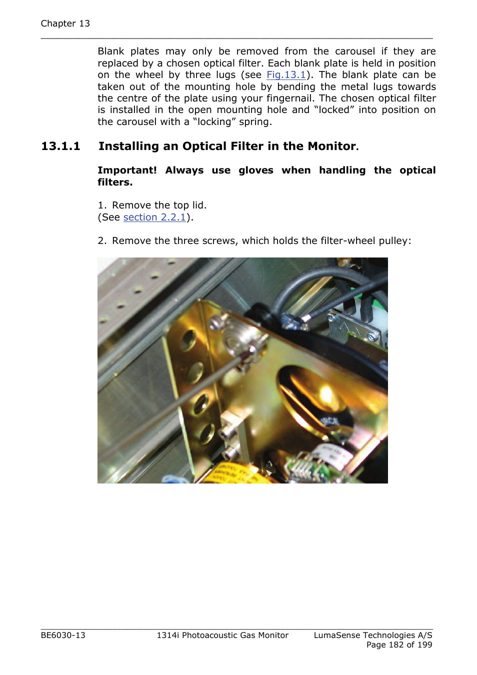 1 installing an optical filter in the monitor | LumaSense Technologies INNOVA 1314i User Manual | Page 182 / 199