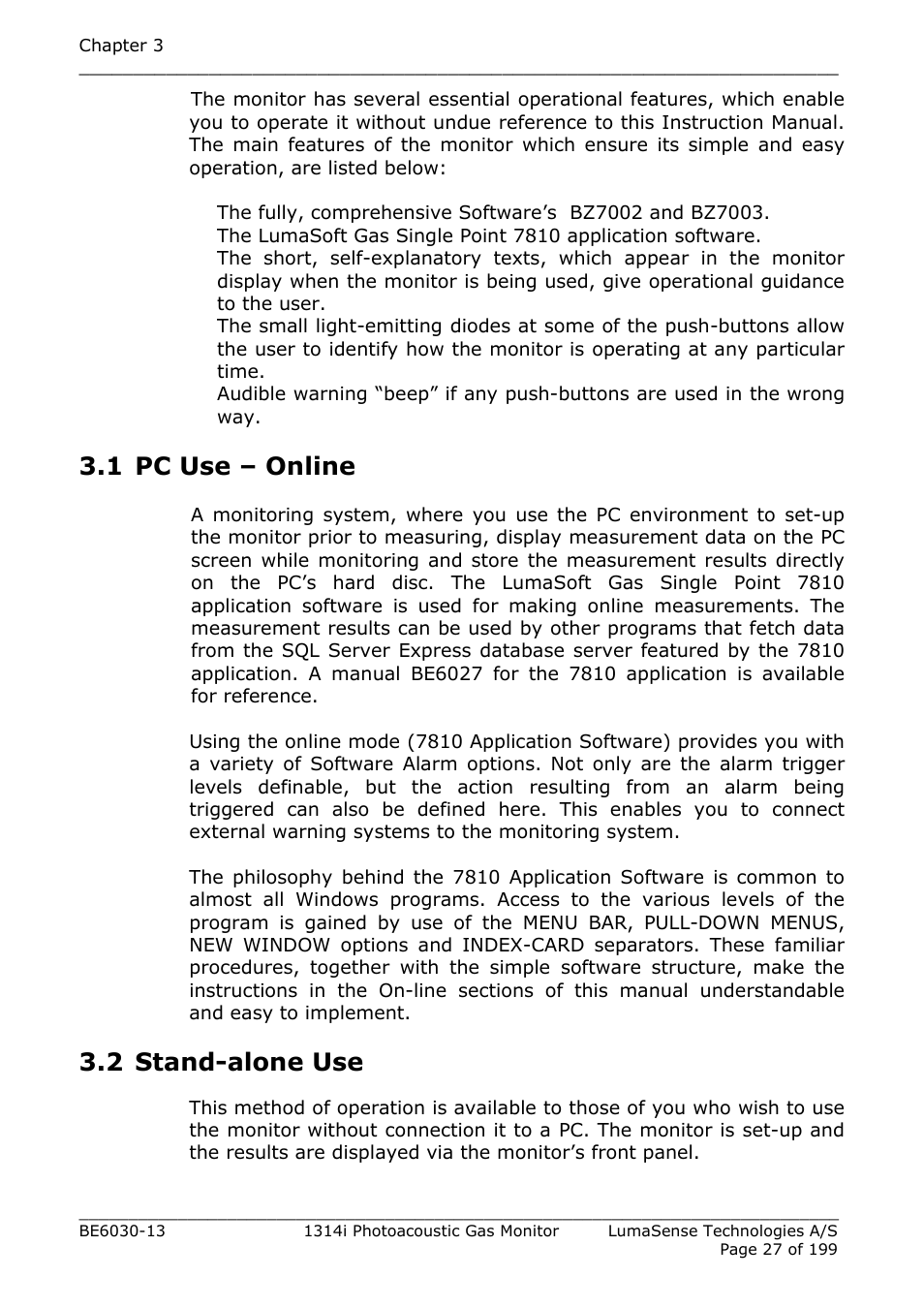 1 pc use – online, 2 stand-alone use | LumaSense Technologies INNOVA 1314i User Manual | Page 27 / 199