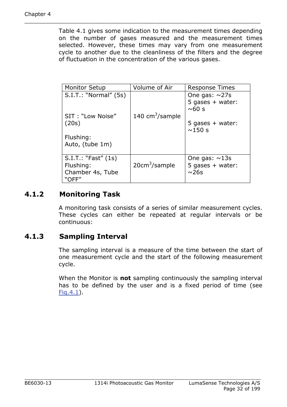2 monitoring task, 3 sampling interval | LumaSense Technologies INNOVA 1314i User Manual | Page 32 / 199