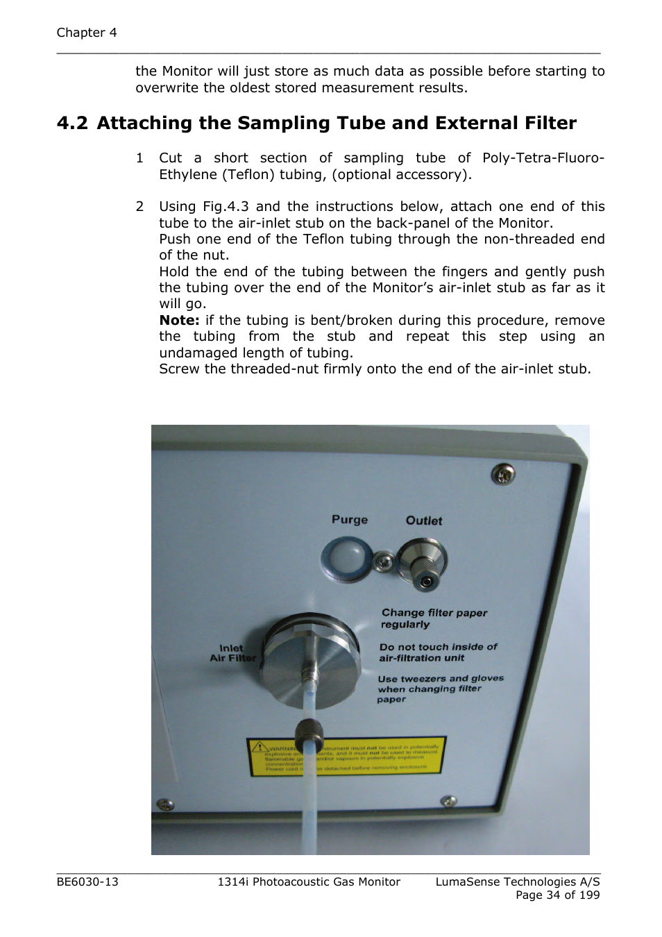 2 attaching the sampling tube and external filter | LumaSense Technologies INNOVA 1314i User Manual | Page 34 / 199