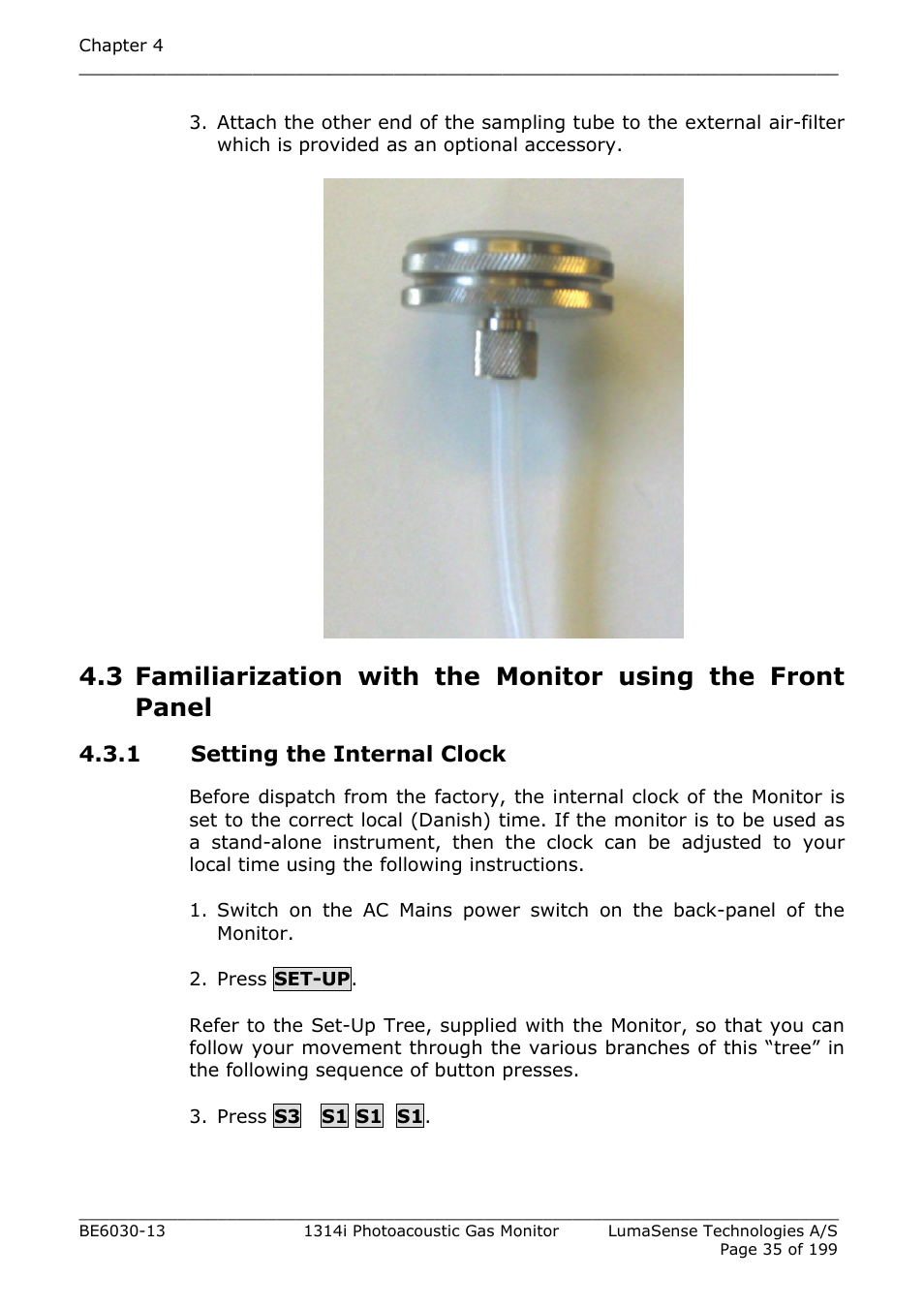 1 setting the internal clock | LumaSense Technologies INNOVA 1314i User Manual | Page 35 / 199