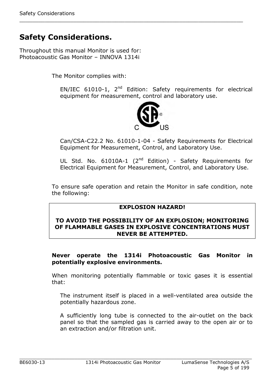 Safety considerations | LumaSense Technologies INNOVA 1314i User Manual | Page 5 / 199