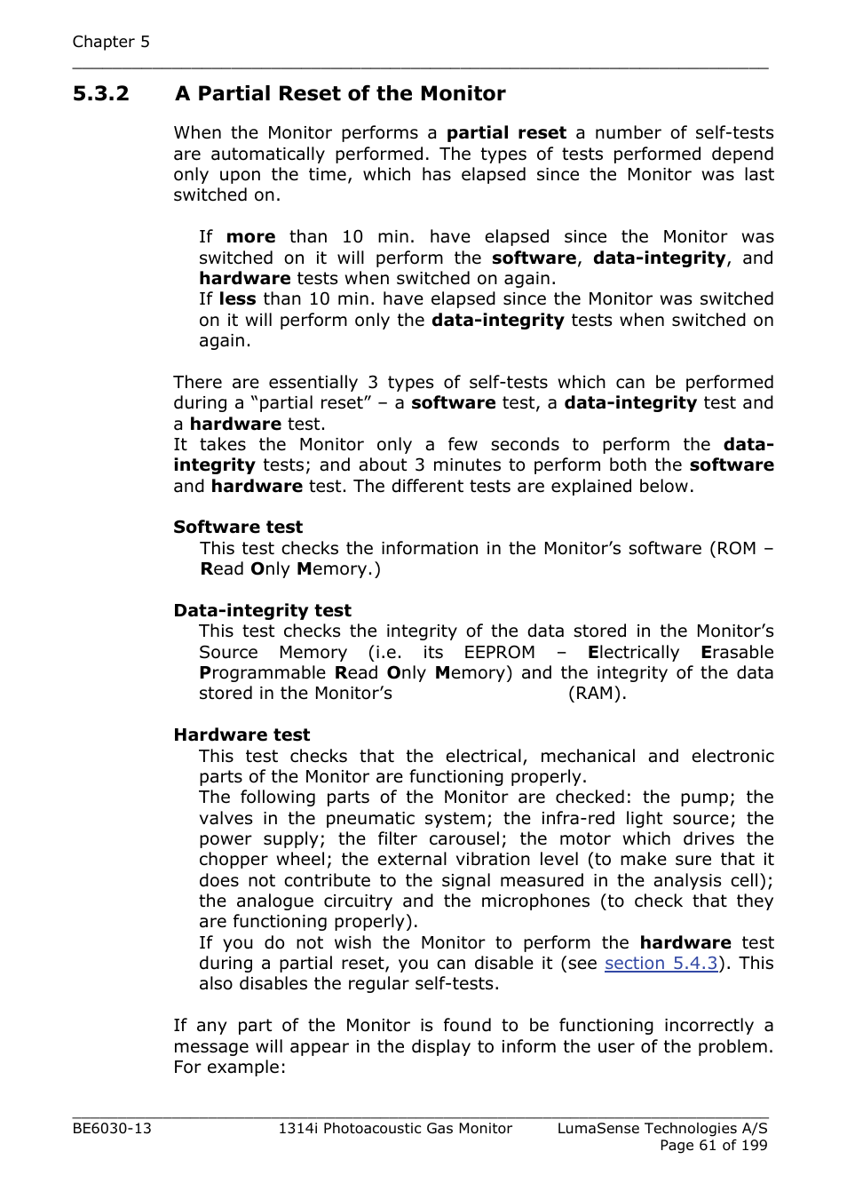 2 a partial reset of the monitor | LumaSense Technologies INNOVA 1314i User Manual | Page 61 / 199